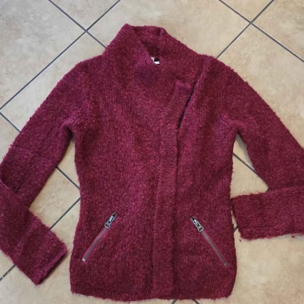 Womans Max Studio Burgundy Sweater Coat Sz M